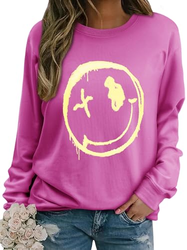 WIEIYM Damen Sweatshirt Langarmshirt Drucken Rundhals Pullover Herbst Winter Bluse Tops Weihnacht Pullover Casual Christmas Sweat Oberteile,Rose,2XL von WIEIYM