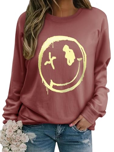 WIEIYM Damen Sweatshirt Langarmshirt Drucken Rundhals Pullover Herbst Winter Bluse Tops Weihnacht Pullover Casual Christmas Sweat Oberteile,Rose Taupe,L von WIEIYM