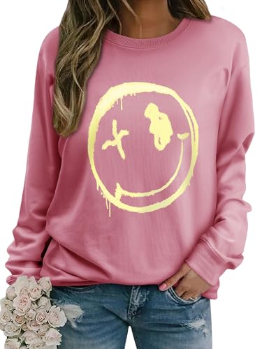 WIEIYM Damen Sweatshirt Langarmshirt Drucken Rundhals Pullover Herbst Winter Bluse Tops Weihnacht Pullover Casual Christmas Sweat Oberteile,Thulianisch Rosa,XL von WIEIYM