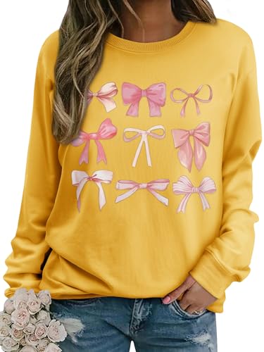 WIEIYM Damen Sweatshirt Rundhals Drucken Langarm Pullover Herbst Winter Frauen Langarmshirt Locker Oberteil Sport Streetwear Sweatshirts Bluse Tops,Gelb,L von WIEIYM
