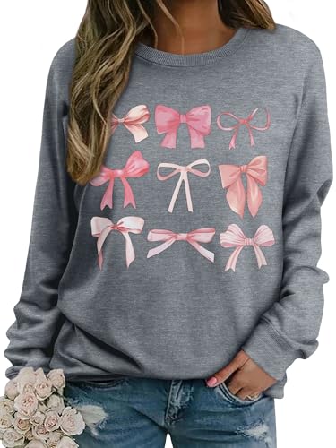 WIEIYM Damen Sweatshirt Rundhals Drucken Langarm Pullover Herbst Winter Frauen Langarmshirt Locker Oberteil Sport Streetwear Sweatshirts Bluse Tops,Grau,2XL von WIEIYM