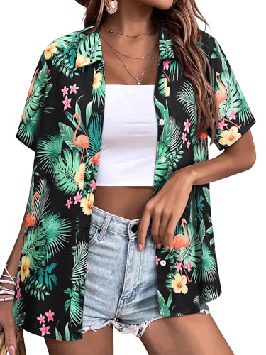 WIEIYM Hawaiihemd Damen Sommer Blusenshirt Button Down Oberteile Elegant Bluse Hawaii Hemd Kurzarm Hemdbluse T-Shirt Tuniken Tops Strand Surf für Urlaub von WIEIYM