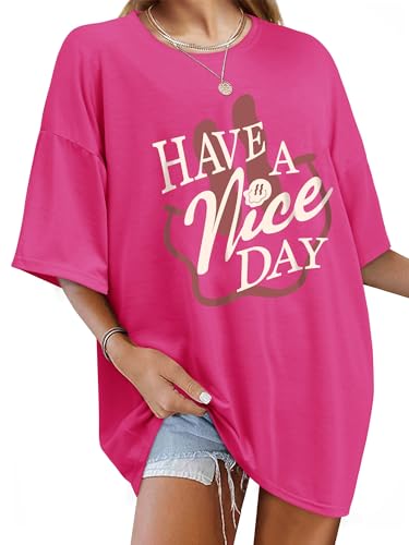 WIEIYM Oversize Tshirt Damen Rundhals T-Shirts Sommer Kurzarm Lose Tops Shirt Oberteile Frauen Gedruckt Lässig Oberteile Bluse,aa-Rosarot2XL von WIEIYM