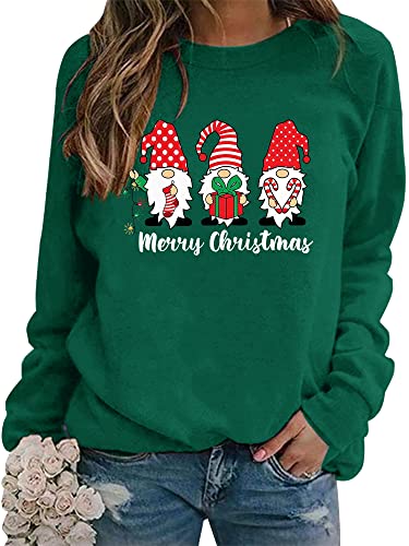 WIEIYM Sweatshirt Weihnachts Langarmshirt Druck Rundhals Pullover Partytop Herbst Winter Langarm BluseTops Stretchy Leichte Sweatshirts Basic Bequem Oberteil,F-Green,M von WIEIYM