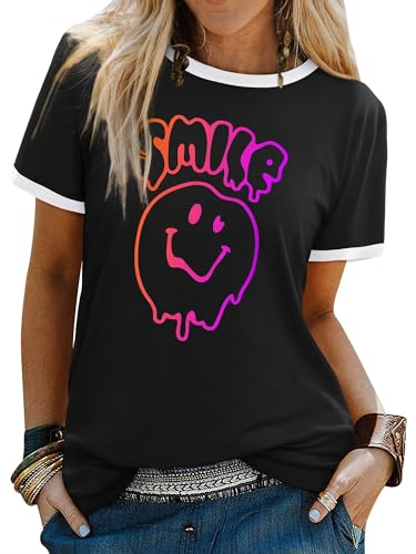 WIEIYM T-Shirt Damen Kurzarm Tops Lässiges Hemdbluse Elegant Oberteile Sommer Kurze Bluse Damen Shirt,AAA-Schwarz,XL von WIEIYM