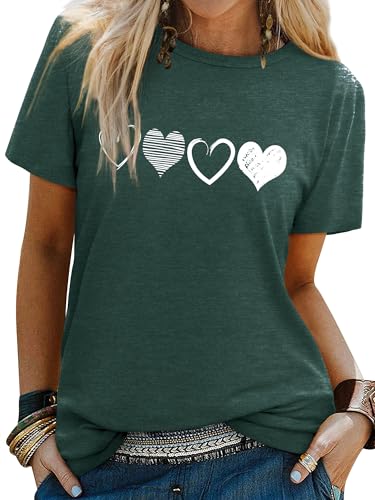 WIEIYM Tshirt Damen Kurzarm Love Shirt Oberteile T-Shirts Sommer Frauen T Shirt mit Rundhals Tops Gedruckt Lässig Oberteile Top Bluse,Retro Grun,XL WIEIYM Tshirt Damen Kurzarm Love Shirt Oberteile T-Shirts Sommer Frauen T Shirt mit Rundhals Tops Gedruckt Lässig Oberteile Top Bluse,Retro Grun,XL von WIEIYM