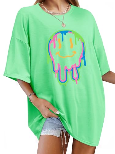 WIEIYM Tshirt Damen Oversized T-Shirt Rundhals Kurzarm Lose Top Sommer T-Shirts Tops Shirt Oberteile Frauen Gedruckt Lässig Oberteile Bluse,AAA-grün,S von WIEIYM