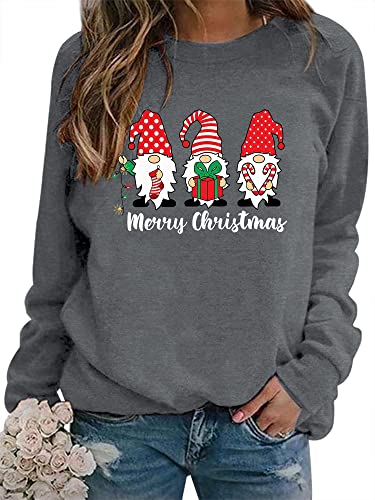 WIEIYM Weihnachtspullover Damen Damen Sweatshirt Langarmshirt Weihnachtsbaum Druck Rundhals Langarm Pullover Herbst Winter Weihnacht Casual Christmas Sweat Oberteile,A-Grau,L von WIEIYM