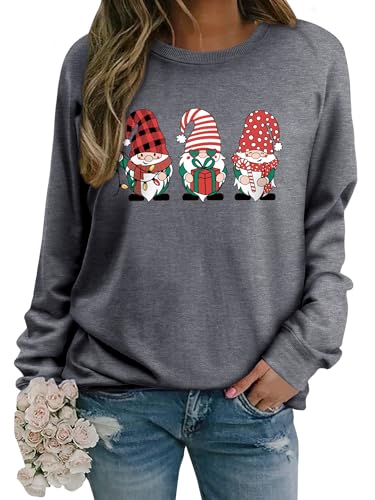 WIEIYM Weihnachtspullover Damen Damen Sweatshirt Langarmshirt Weihnachtsbaum Druck Rundhals Langarm Pullover Herbst Winter Weihnacht Casual Christmas Sweat Oberteile,G-Neutral Grey,M von WIEIYM
