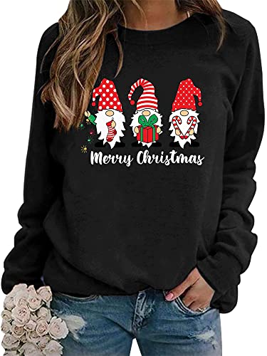 WIEIYM Weihnachtspullover Damen Damen Sweatshirt Langarmshirt Weihnachtsbaum Druck Rundhals Langarm Pullover Herbst Winter Weihnacht Casual Christmas Sweat Oberteile,Schwarz,2XL von WIEIYM