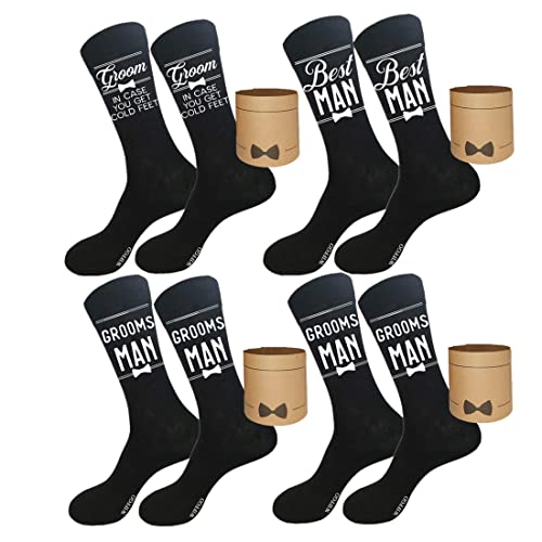 WIFFGO Lustige Socken für Herren, Hochzeitsgeschenke, lustige Antragsgeschenke, Bräutigam, Trauzeugen, Trauzeugen, 100 % Baumwolle, E: 1 Bräutigam, 1 Bestman, 2 Trauzeugen, Einheitsgröße von WIFFGO