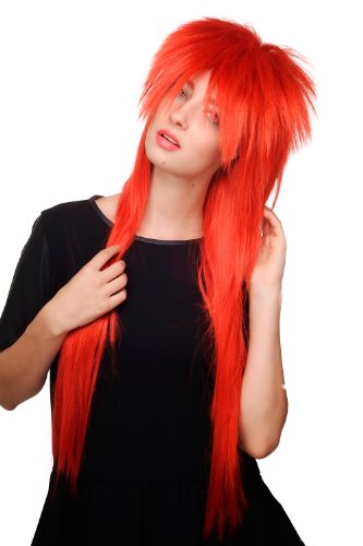 WIG ME UP - 9666-137 Perücke rot 80er Jahre Glam Rock lang Vokuhila Punk von WIG ME UP