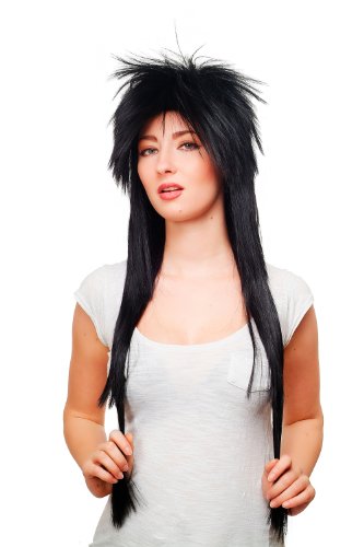 WIG ME UP - 9666-1B Perücke schwarz 80er Jahre Glam Rock lang Vokuhila Punk von WIG ME UP