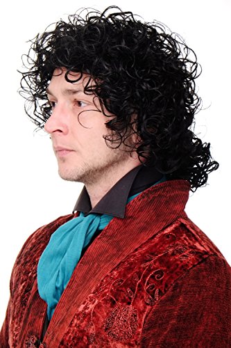 WIG ME UP - MJ-4-1B Perücke Damen Herren Schwarz wild gelockt Zopf Barock Poet Dichter Richter Muskier Sänger Pop von WIG ME UP