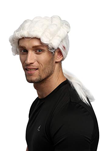WIG ME UP - 0061-P60 Perücke Herren Karneval Halloween Barock Renaissance lockig weiß Zopf Lord Richter Edelmann von WIG ME UP