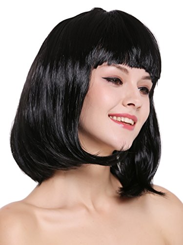 WIG ME UP - 0073-3-P103 Perücke Damenperücke Karneval Longbob Bob schulterlang glatt Pony schwarz von WIG ME UP