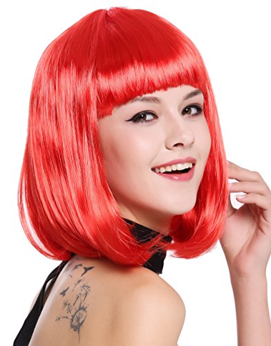 WIG ME UP - 0073-3-PC13 Perücke Damenperücke Karneval Longbob Bob schulterlang glatt Pony rot von WIG ME UP