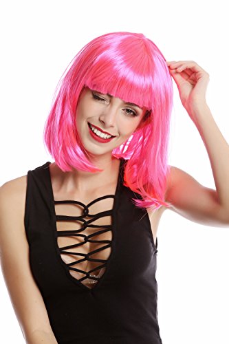 WIG ME UP - 0073-3-PC5 Perücke Damenperücke Karneval Longbob Bob schulterlang glatt Pony pink rosa von WIG ME UP