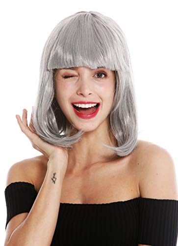 WIG ME UP - 0073-3-ZA68E Perücke Damenperücke Karneval schulterlang Longbob Bob glatt Pony helles Grau von WIG ME UP