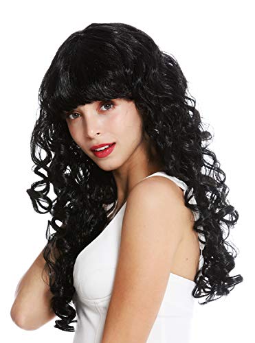 WIG ME UP - 0082-ZA103 Perücke Damen Karneval Halloween lang Locken lockig voluminös Pony schwarz von WIG ME UP