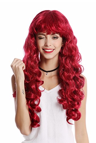 WIG ME UP - 0082-ZA13A Perücke Damen Karneval Halloween lang Locken lockig voluminös Pony rot dunkelrot von WIG ME UP