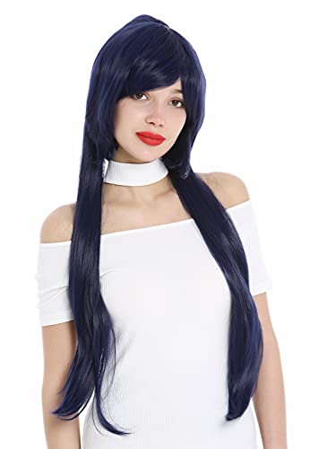 WIG ME UP - 0817-T4027 Perücke Damen Cosplay Set Perücke und kurz Zopf lang glatt Dunkelblau von WIG ME UP