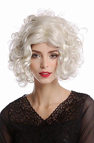 WIG ME UP - 1352-ZA613 Perücke Damen Karneval Halloween Diva Hollywood kurz lockig glatter Mittelscheitel platin platinblond von WIG ME UP