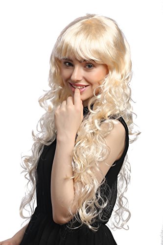 WIG ME UP - 1644-P88 Perücke Damen Karneval Fasching sehr lang lockig wellig Locken Pony Hellblond Blond 75 cm von WIG ME UP