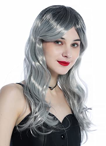 WIG ME UP - 210149-P103-68A Perücke Damen Karneval Halloween lang wellig Ombre Schwarz in Silbergrau Grau von WIG ME UP