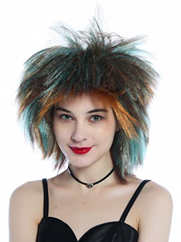 WIG ME UP - 210165-FR36-4-98 Perücke Damen Herren Karneval Fasching Punk Wave Braun bunte Strähnen hoch toupiert 80er von WIG ME UP