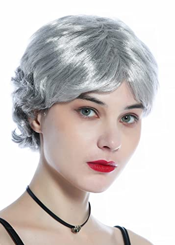 WIG ME UP - 215221-FR63-103 Perücke Frauen Halloween Karneval ältere Dame kurz grau glatt Locken im Nacken von WIG ME UP