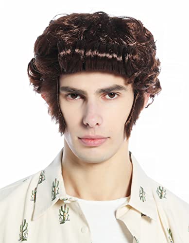 WIG ME UP - 24862-P33 Perücke Herren Karneval Halloween Rockabilly Tolle wellig Koteletten50er Rock'n'Roller Mahagoni Braun von WIG ME UP