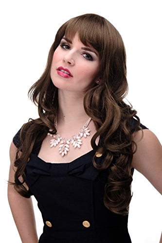 WIG ME UP - 285-10 Damen Perücke große kräftige Locken, welligem Haar mit glattem Pony Braun Mittel-Goldbraun ca. 65 cm von WIG ME UP