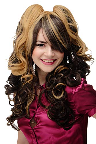 WIG ME UP - 3-teilig Perücke + Zöpfe abnehmbar Damenperücke Cosplay lang lockig langer Pony braun blond gesträhnt GFW2173-6+22-144 von WIG ME UP