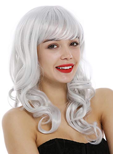 WIG ME UP - 3001-001 Perücke Damen lang Locken wellig Pony Cosplay Grau Weißgrau von WIG ME UP