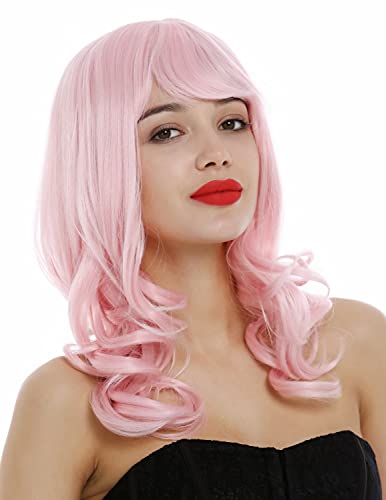 WIG ME UP - 3001-T2333 Perücke Damen lang Locken wellig Pony Cosplay helles Rosa von WIG ME UP