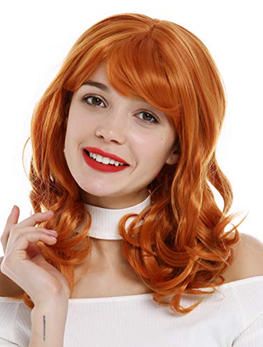 WIG ME UP - 3001-T2735 Perücke Damen lang Locken wellig Pony Cosplay Orange von WIG ME UP