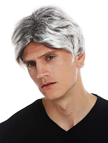 WIG ME UP - 31862-P1T615 Perücke Karneval Halloween Herren kurz wellig Schwarz Silber Platin Mix gesträhnt von WIG ME UP