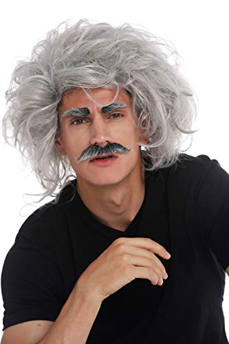 WIG ME UP - 31999-FR68A Perücke Karneval Halloween Einstein Verrückter Wissenschaftler Opa Professor Grau Wild Schnauzbart von WIG ME UP