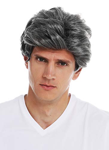 WIG ME UP - 3270-K21B-KB80 Perücke Halloween Karneval Herren gewellt kurz Scheitel grau meliert von WIG ME UP