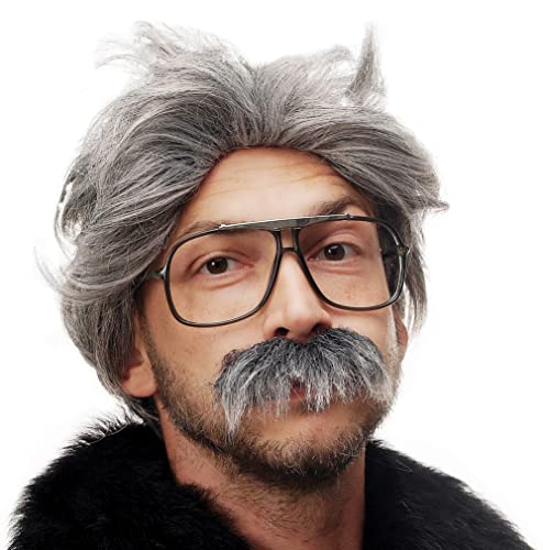 WIG ME UP - 4129-P103-68A Fasching Karneval Halloween Opa Kauz Professor kauziger Alter Großvater Perücke & Bart grau von WIG ME UP