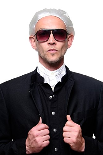 WIG ME UP - 4287-P68 Fasching Karneval Halloween Perücke weiß mit Zopf: Modemacher Barock Edelmann GRAF Fürst Alter Vampir Dracula von WIG ME UP