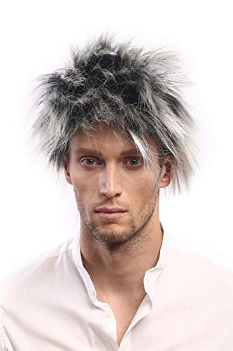 WIG ME UP - 60287-P103T613 Perücke Damen Herren Karneval 80er Wave Punk Popstar Schwarz Weißblond Toupiert von WIG ME UP