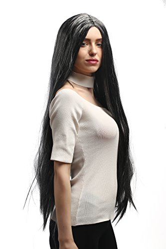 WIG ME UP - 6063-P103-309 Perücke Karneval Fasching Schwarz Grau gesträhnt sehr lang ca. 85 cm glatt Vampir Vampirin Hexe Metal von WIG ME UP