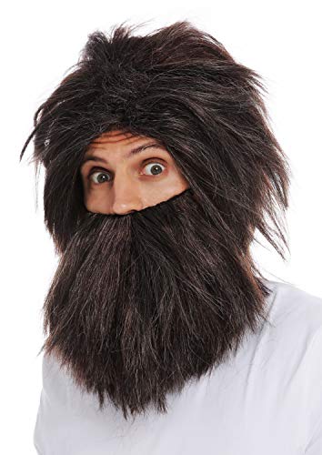 WIG ME UP - 6090A+B-P1-P68A-P30 Perücke Bart Set Herren Karneval Wild Urmensch Neandertaler Braun Mix Grau meliert **Erwachsene** von WIG ME UP