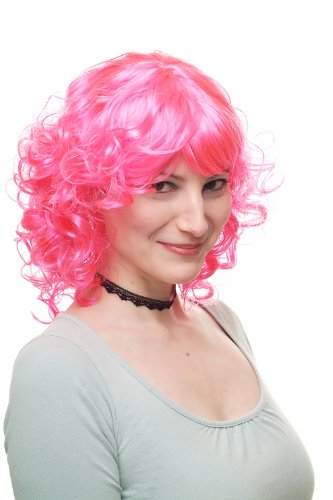 WIG ME UP - 68048-PC5 Karneval Fasching Perücke Cosplay Lolita Pink Locken Schulterlang von WIG ME UP