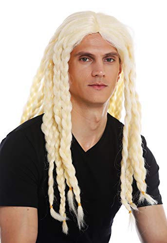 WIG ME UP - 68286-FRP03C Perücke Karneval Halloween Herren Damen lang gelochten Zöpfe blond Wikinger Barde von WIG ME UP