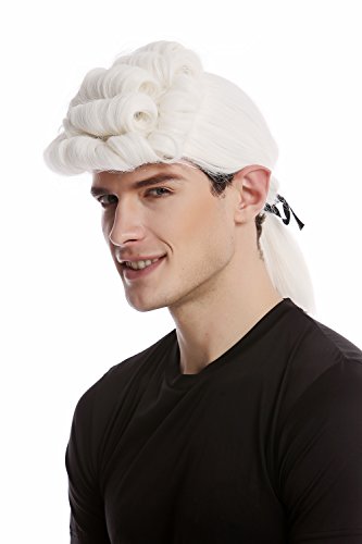WIG ME UP - 68514-ZA60 Perücke Herren Karneval Halloween Barock Edelmann Lord Richter Hofkomponist Dichter weiß lockig glatter Zopf von WIG ME UP