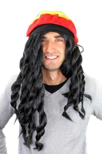 WIG ME UP - 68901-P103 Karneval Fasching Perücke & Rasta Mütze Jamaica Reggae Pseudo-Dreadlocks von WIG ME UP