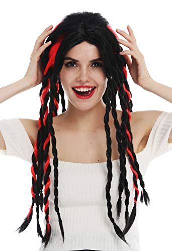 WIG ME UP - 69023-P103-13 Perücke Damen Herren Karneval Halloween geflochten Rasta Dreadlocks lang schwarz rot Punk von WIG ME UP